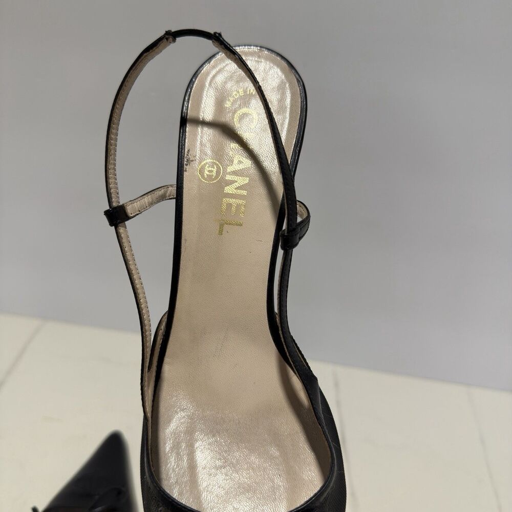 CHANEL BLACK MESH CC BOW SLINGBACK HEELS (IT 40) - Picture 11 of 16